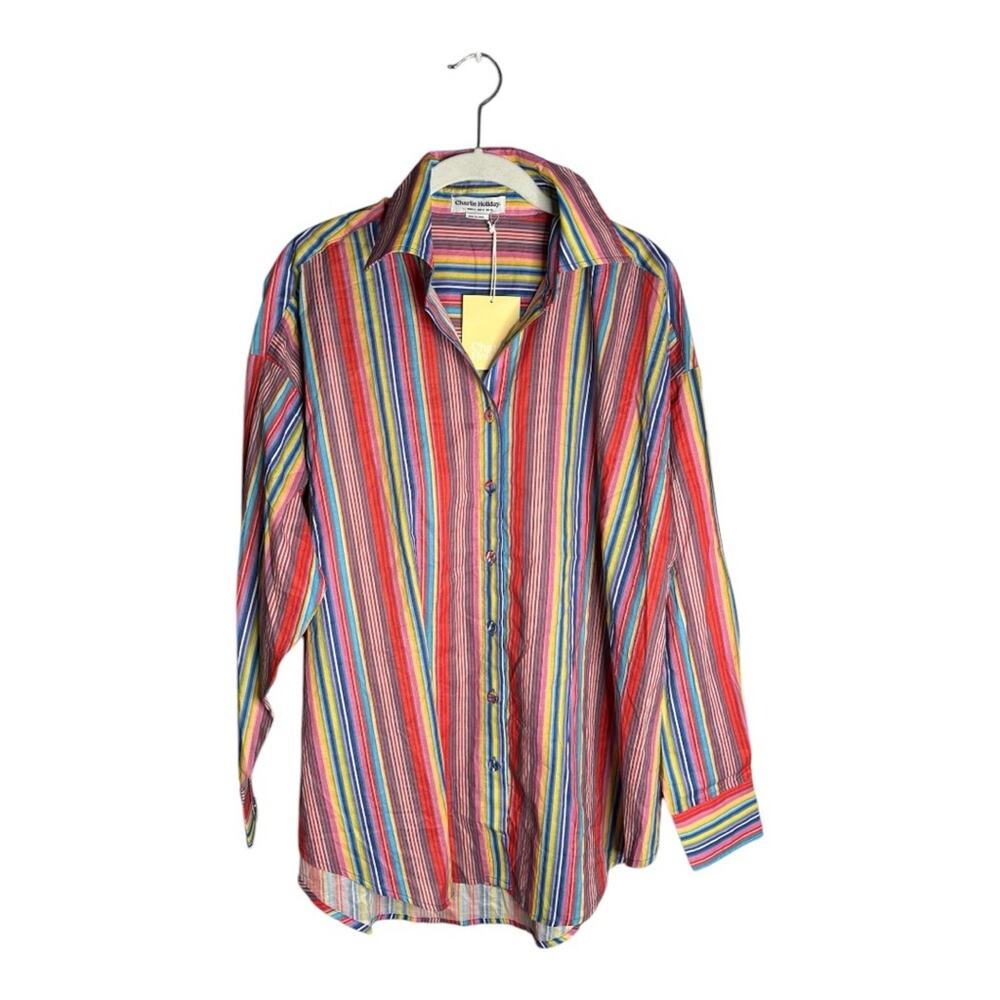 Charlie Holiday Red Pink Striped Long Sleeve Button Down Shirt 2